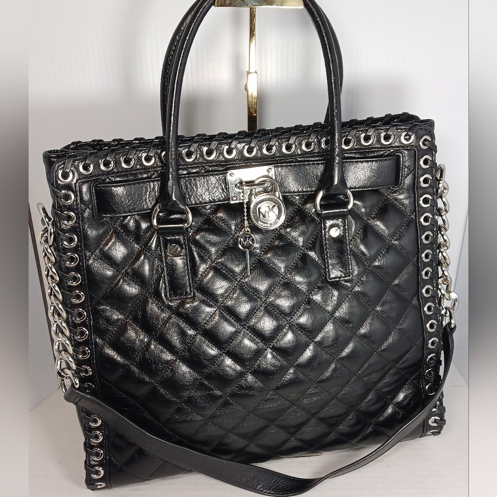 Michael Kors Black Quilted Hamilton Hippie Leather Grommet Bag
